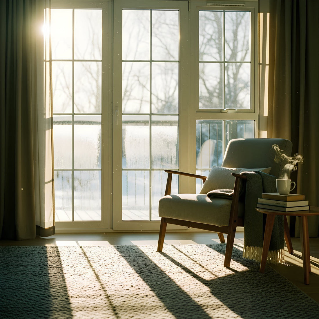 winter closed windows in home