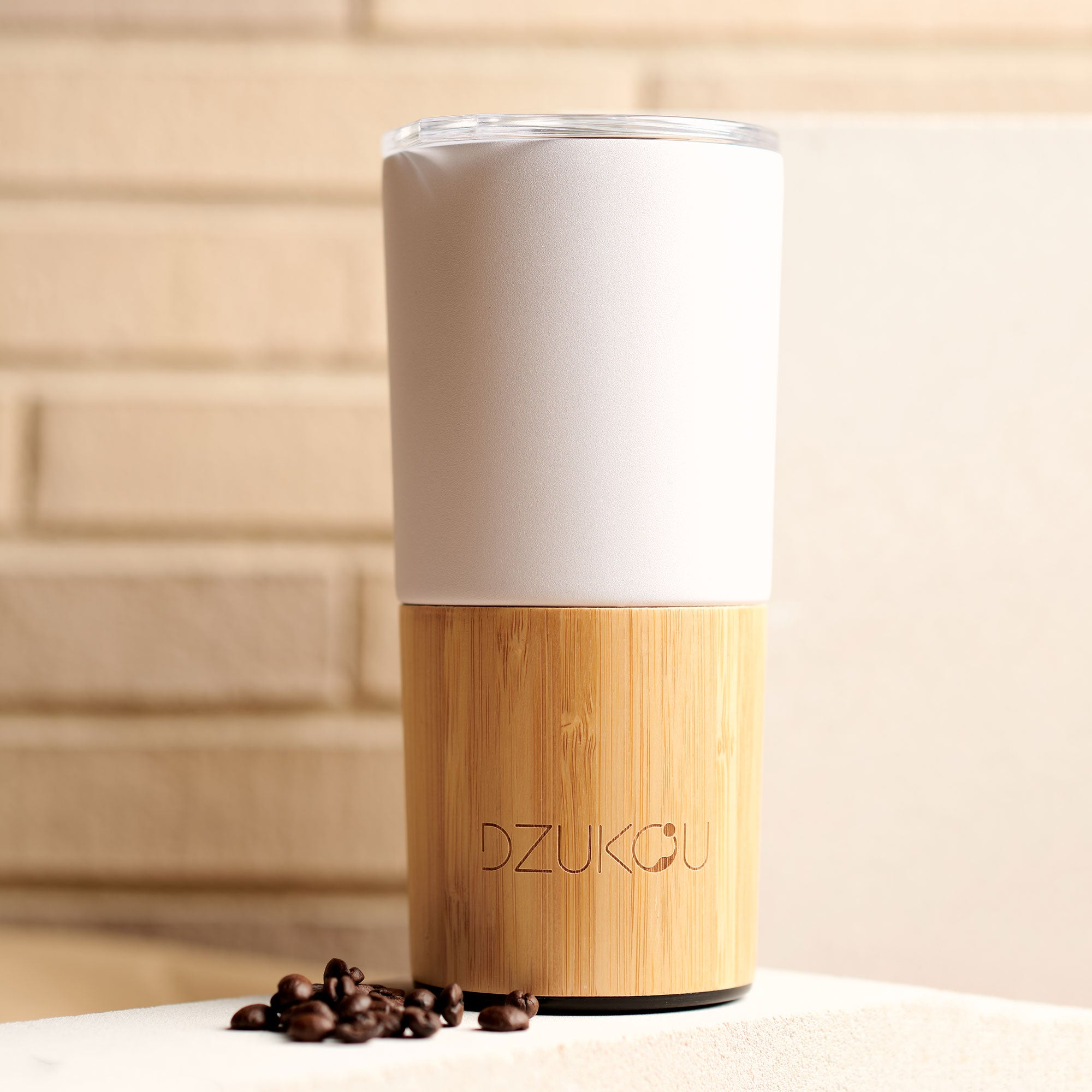Inca Trail - Bamboo and Stainless Steel Coffee Tumbler 470 ml white wood_front