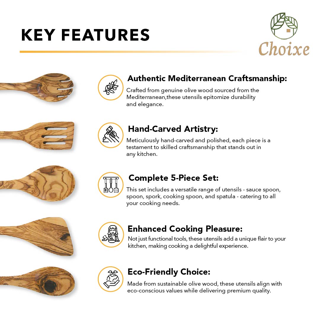 Olive Wood Kitchen Servers Set | 5 Pcs description2_side