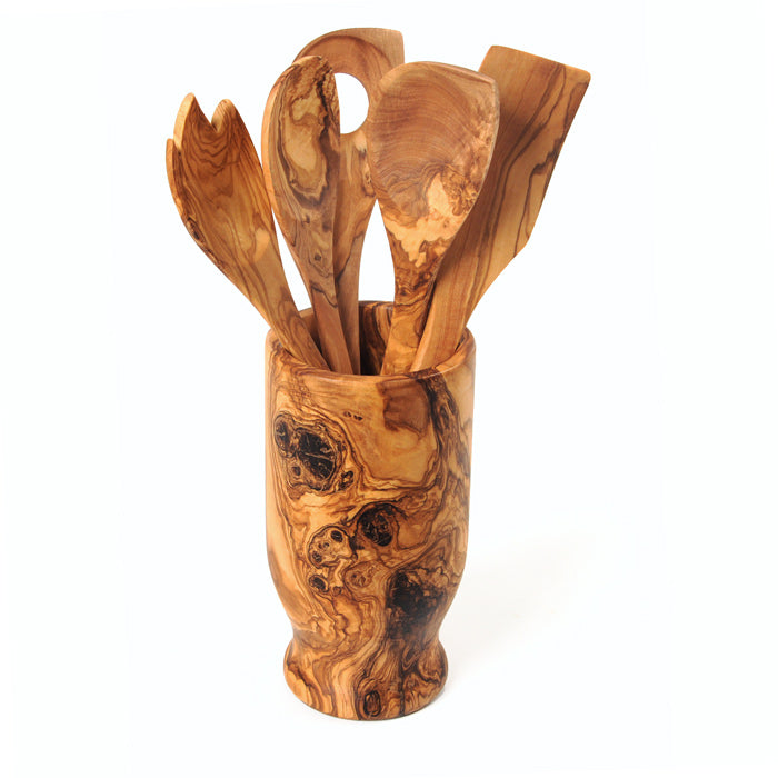 Olive Wood Kitchen Servers Set w/Holder -6 Pcs_FRONT