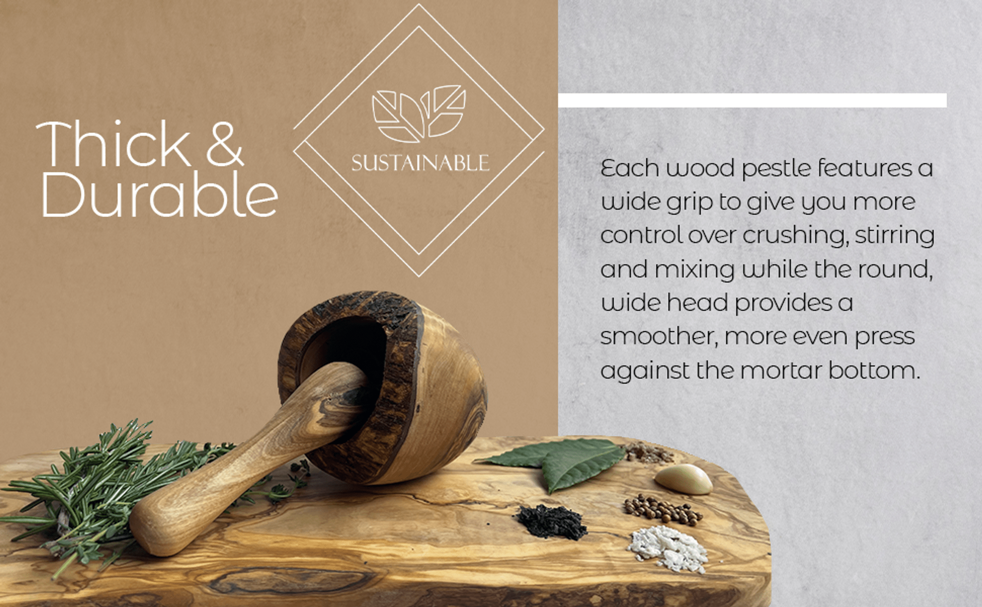 Olive Wood Rustic Mortar and Pestle description2_front