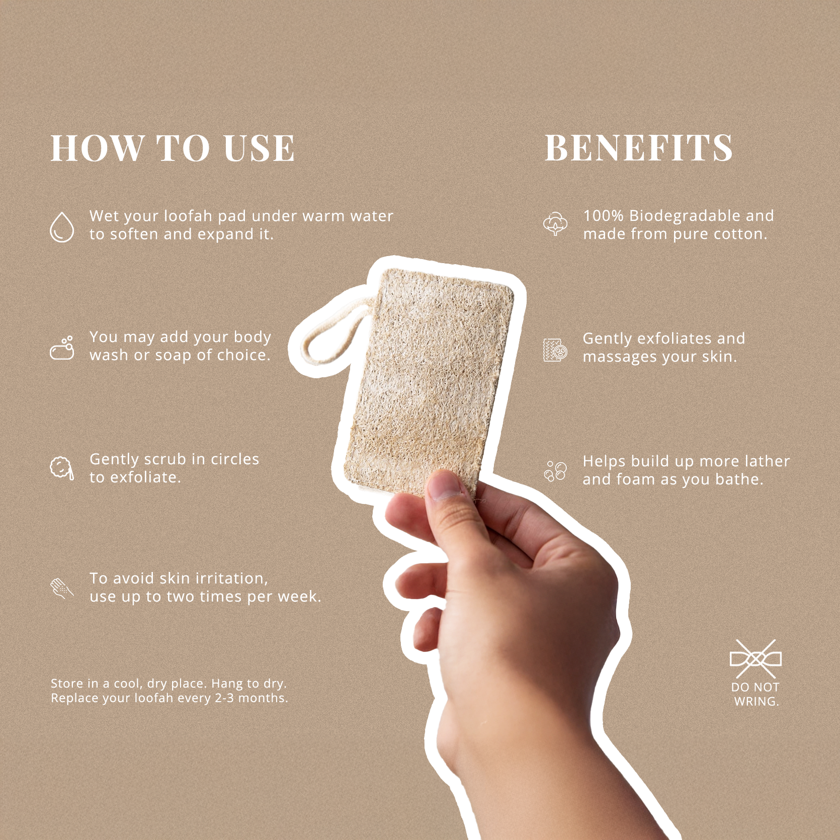 Pure Natural Loofah, Cotton info front