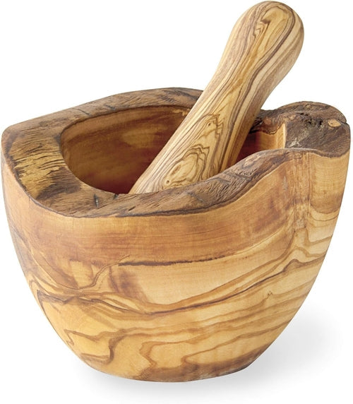 Olive Wood Rustic Mortar and Pestle Jade Chrysippus