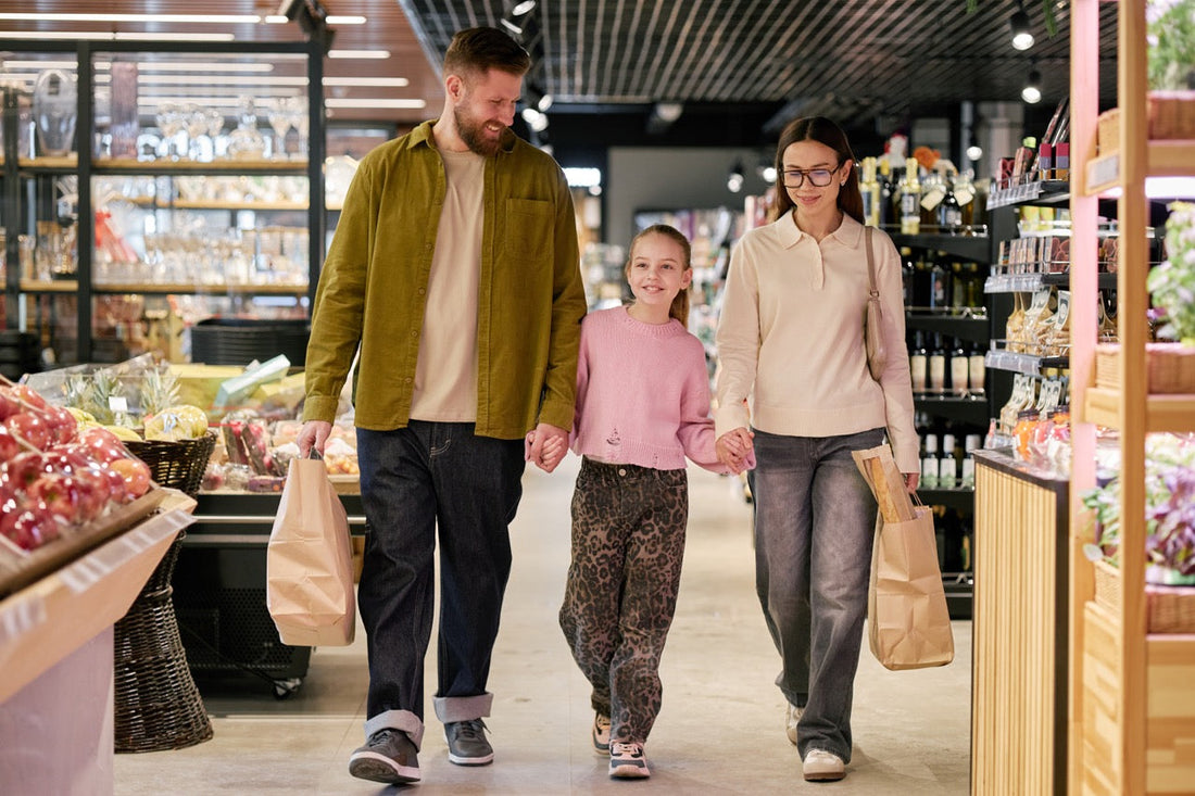california grocery store reusable bags shopping family