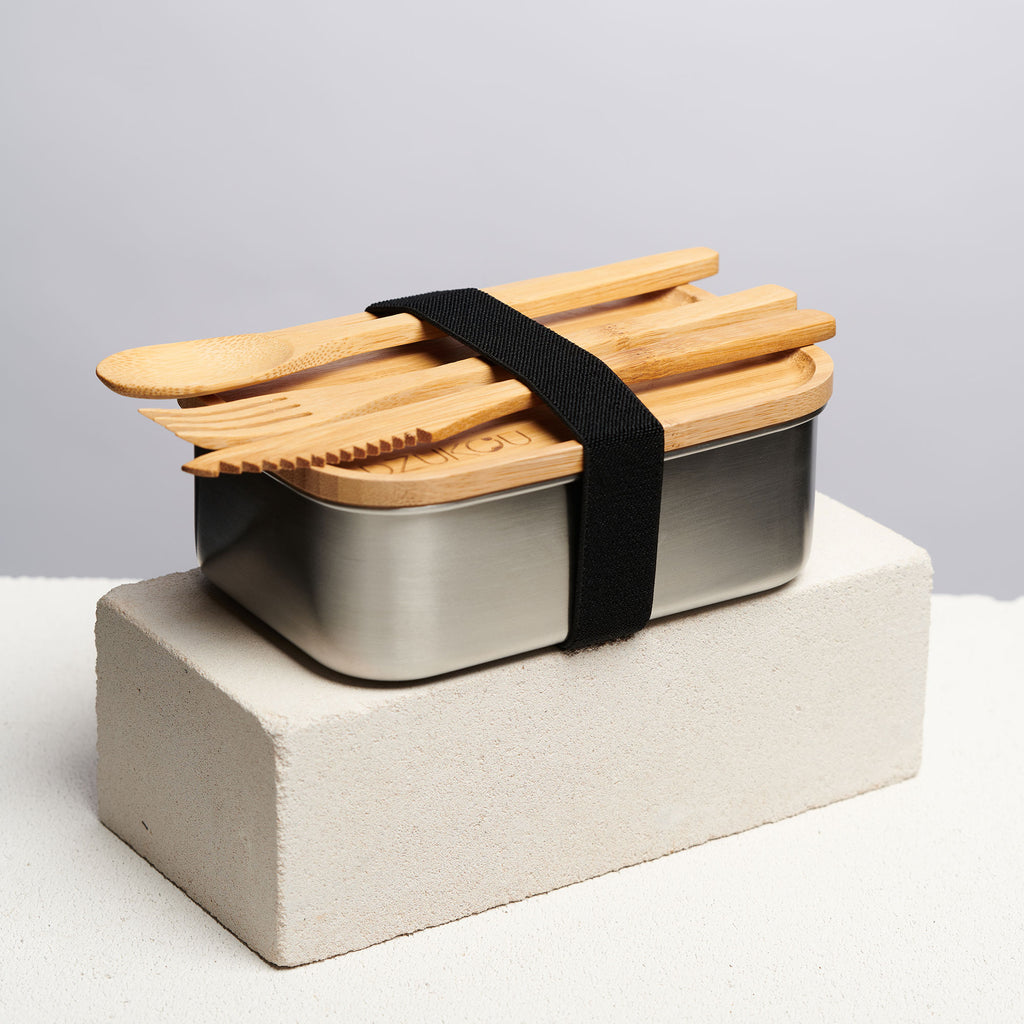 Jim Corbett - Bamboo and Stainless Steel Lunch Box 800 ml with spoon nife fork_front