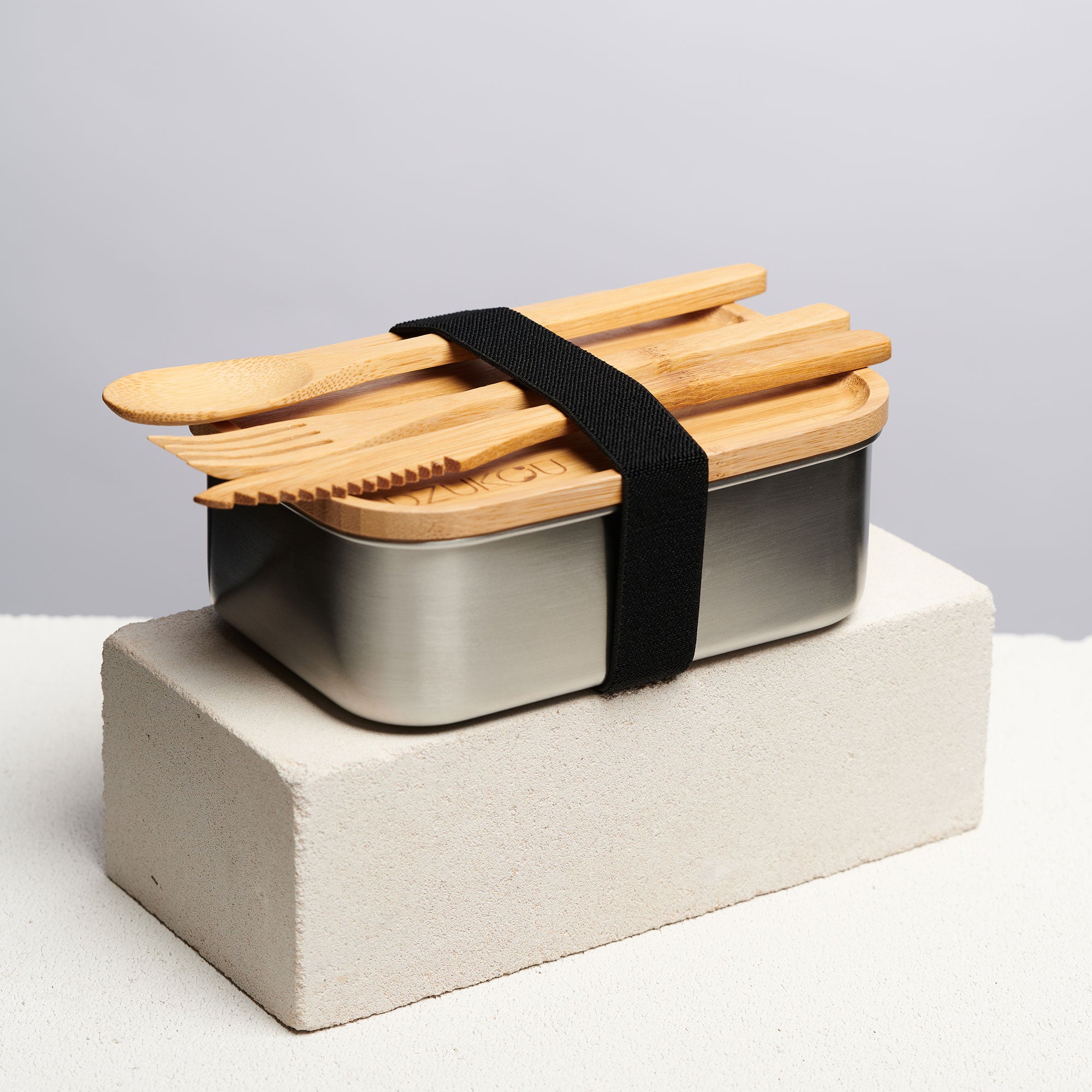 Jim Corbett - Bamboo and Stainless Steel Lunch Box 800 ml with spoon nife fork_front