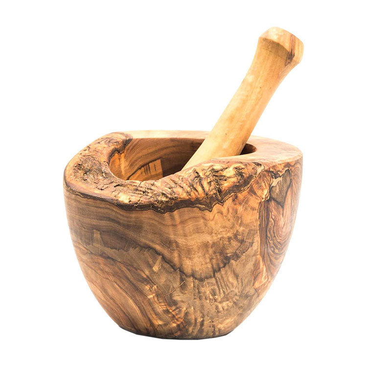 Olive Wood Rustic Mortar and Pestle_front