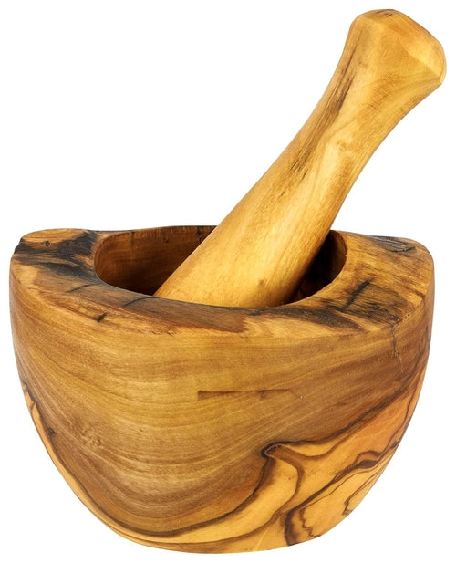 Olive Wood Rustic Mortar and Pestle 2_front