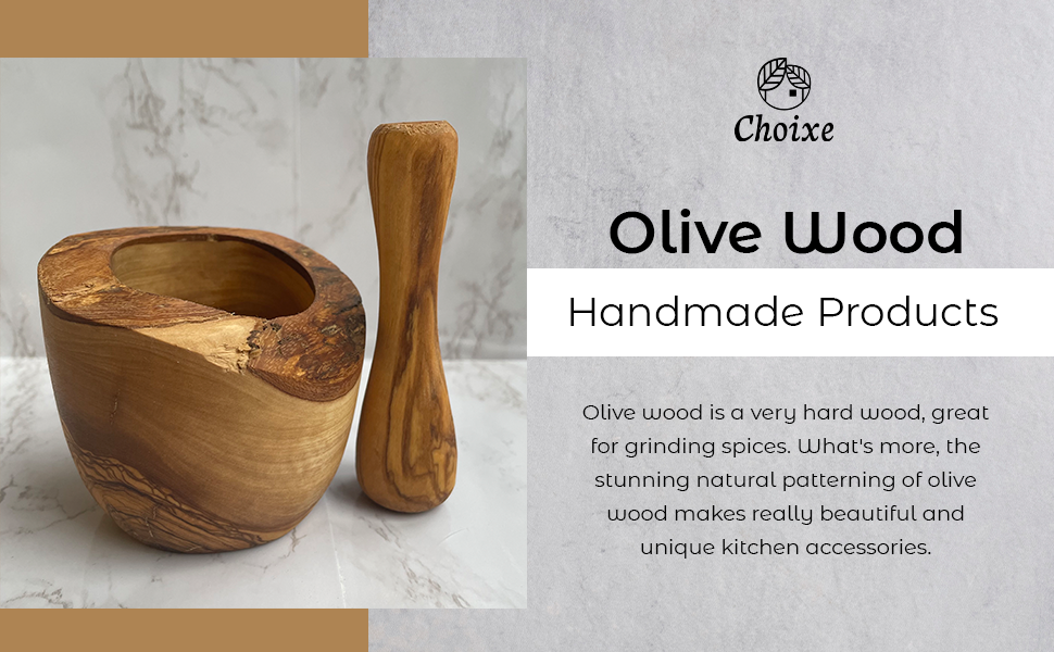 Olive Wood Rustic Mortar and Pestle description_front
