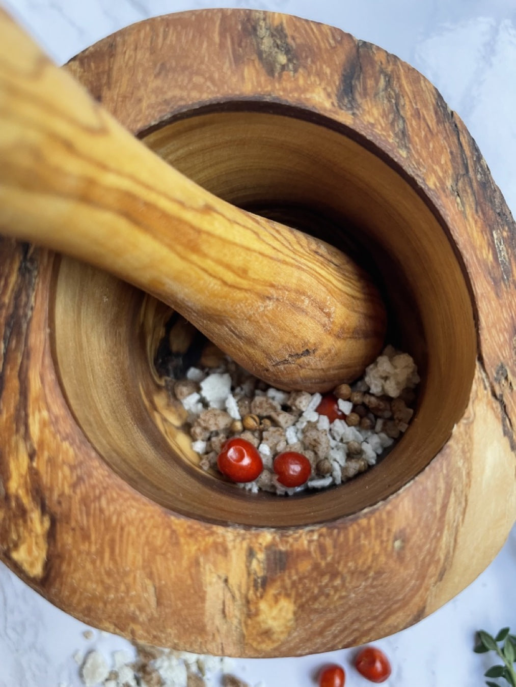 Olive Wood Rustic Mortar and Pestle user_ up